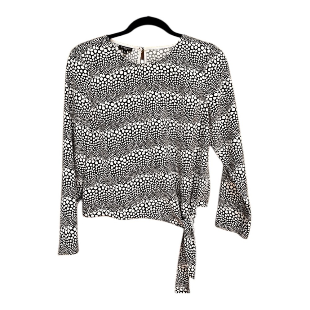 Talbots Petite Women’s Black/White Tie Side Front Long Sleeve Top